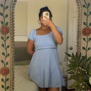 Light Blue Puff Sleeve Dress